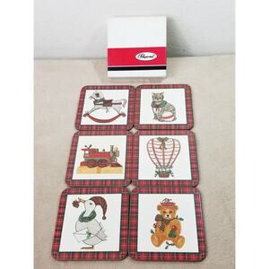 Christmas Pimpernel Coasters Tartan Holiday w/ Box Made England x6 Vtg